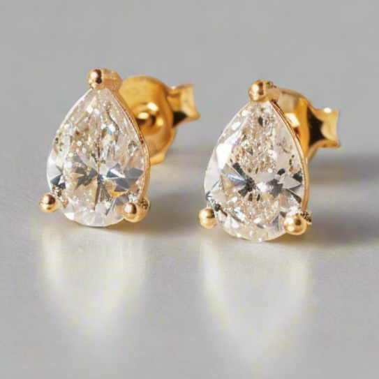 Pear Diamond Studs, 18K gold earrings by Margaret Krinetz