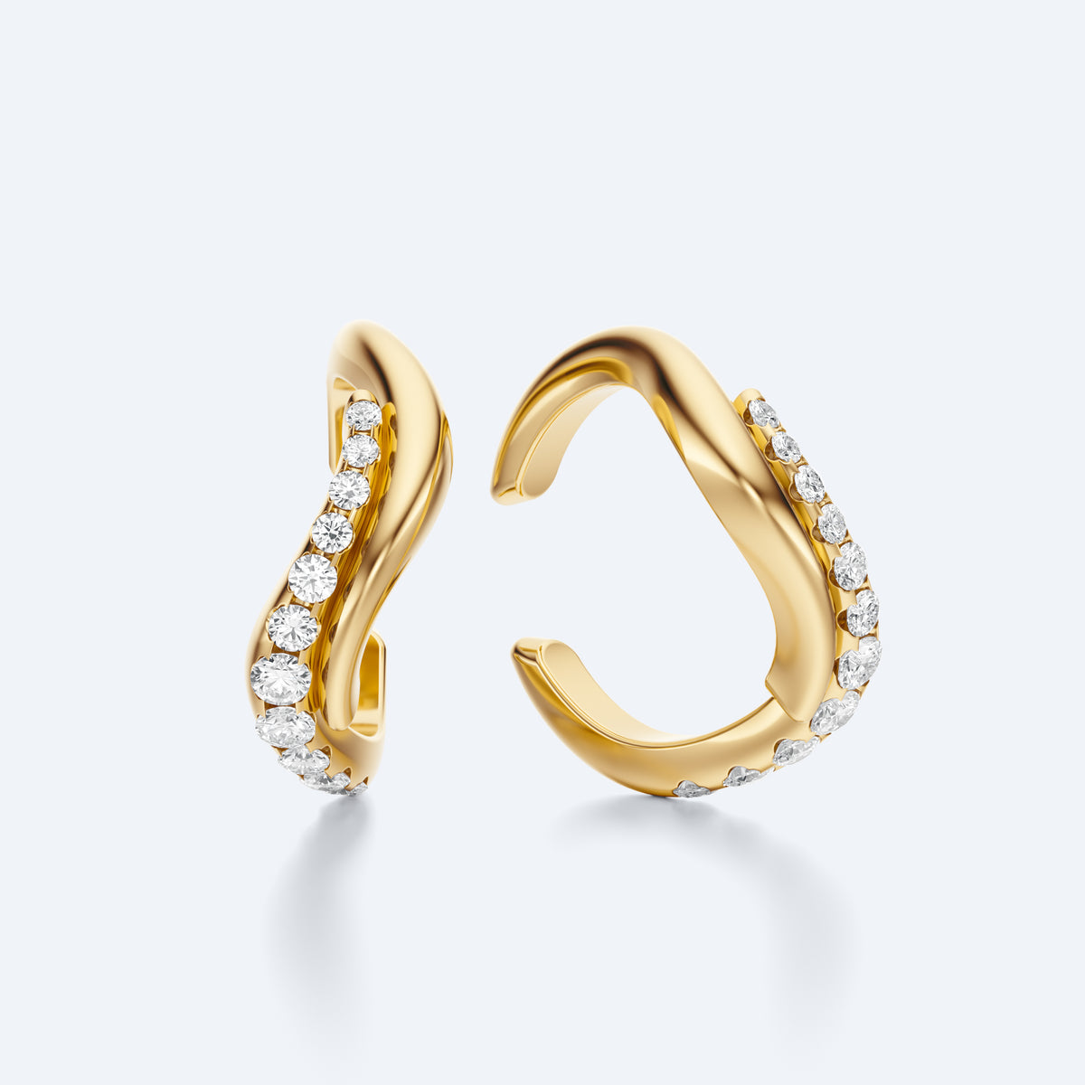 Wavy Diamond Cuff Earrings, 18K recycled gold by Margaret Krinetz