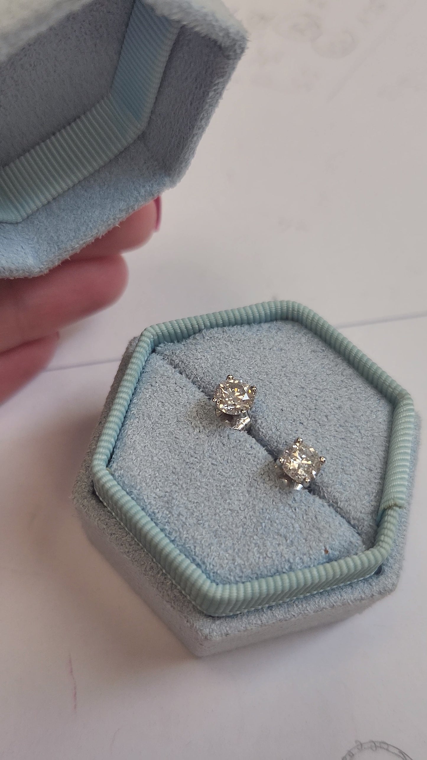 Diamond Studs, yellow gold earrings by Margaret Krinetz