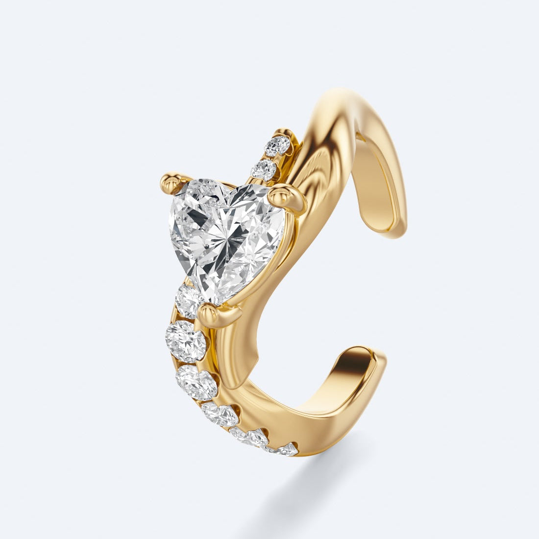 Wavy Diamond Heart Cuff Earrings, 18K recycled gold by Margaret Krinetz