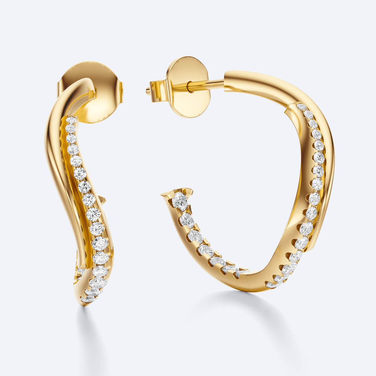 Wavy Diamond Hoop Earrings, 18K recycled gold by Margaret Krinetz