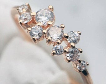 Iconic Cluster Diamond Ring, 14K solid gold by Margaret Krinetz