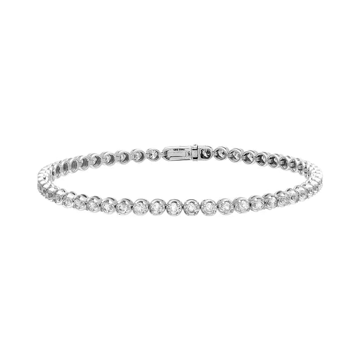 Bezel Set Diamond Tennis Bracelet in 14K gold with 3 ct natural diamonds, handcrafted by Margaret Krinetz