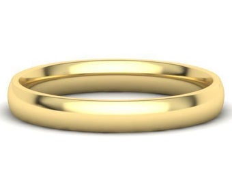 3mm Gold Wedding Band, Comfort Fit, a classic rounded band in 14K solid gold