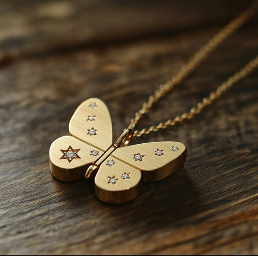 Stellar Star of David Butterfly Necklace in 18K recycled gold with natural diamonds