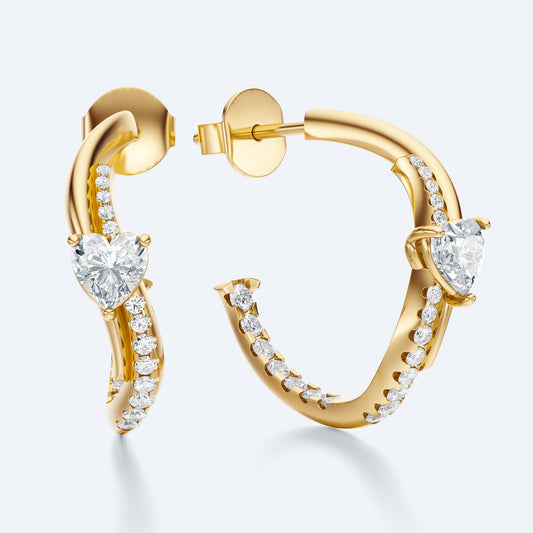 Wavy Diamond Heart Hoop Earrings in 18K recycled gold with natural diamonds, hardness guide for everyday New York wear