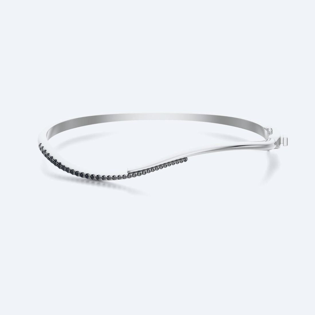 Wavy Black Diamond Bangle For Him, an 18K recycled gold bangle with black diamonds