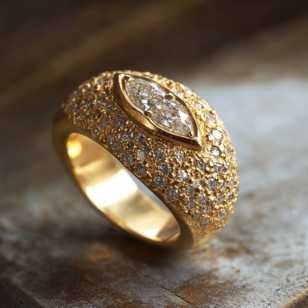 Sahara Pinky Ring in 18K recycled gold with raw texture and ethically sourced natural diamonds