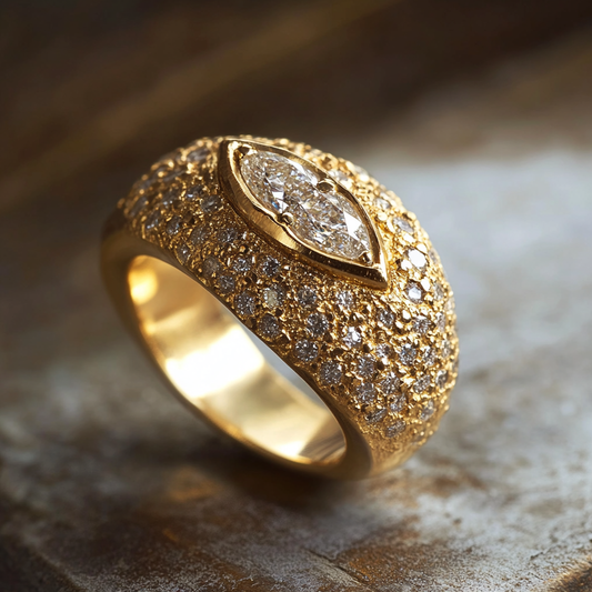 Sahara Pinky Ring in 18K recycled gold with raw texture and ethically sourced natural diamonds