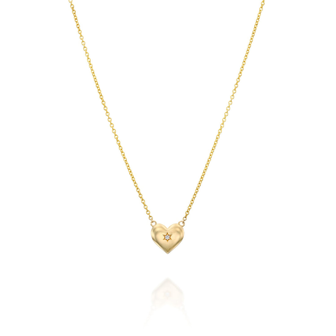 Stellar Star of David Heart Necklace in 18K gold with a natural diamond, handcrafted by Margaret Krinetz in Tel Aviv