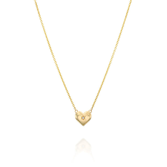 Stellar Star of David Heart Necklace in 18K gold with a natural diamond, handcrafted by Margaret Krinetz in Tel Aviv