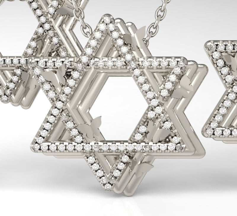 Butterflies Floating Star of David Pave Diamond necklace