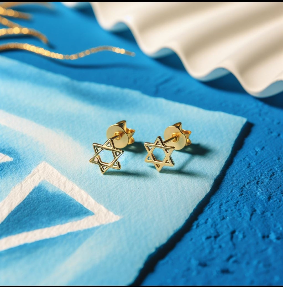 Star of david Gold Studs in 14K or 18K solid pure gold support israel 