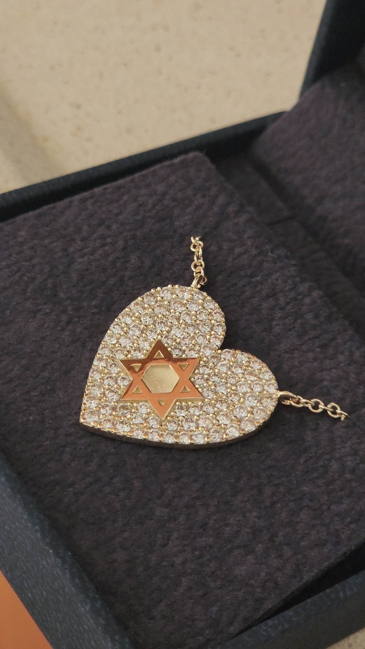 Pave Heart Star of David Diamond Necklace