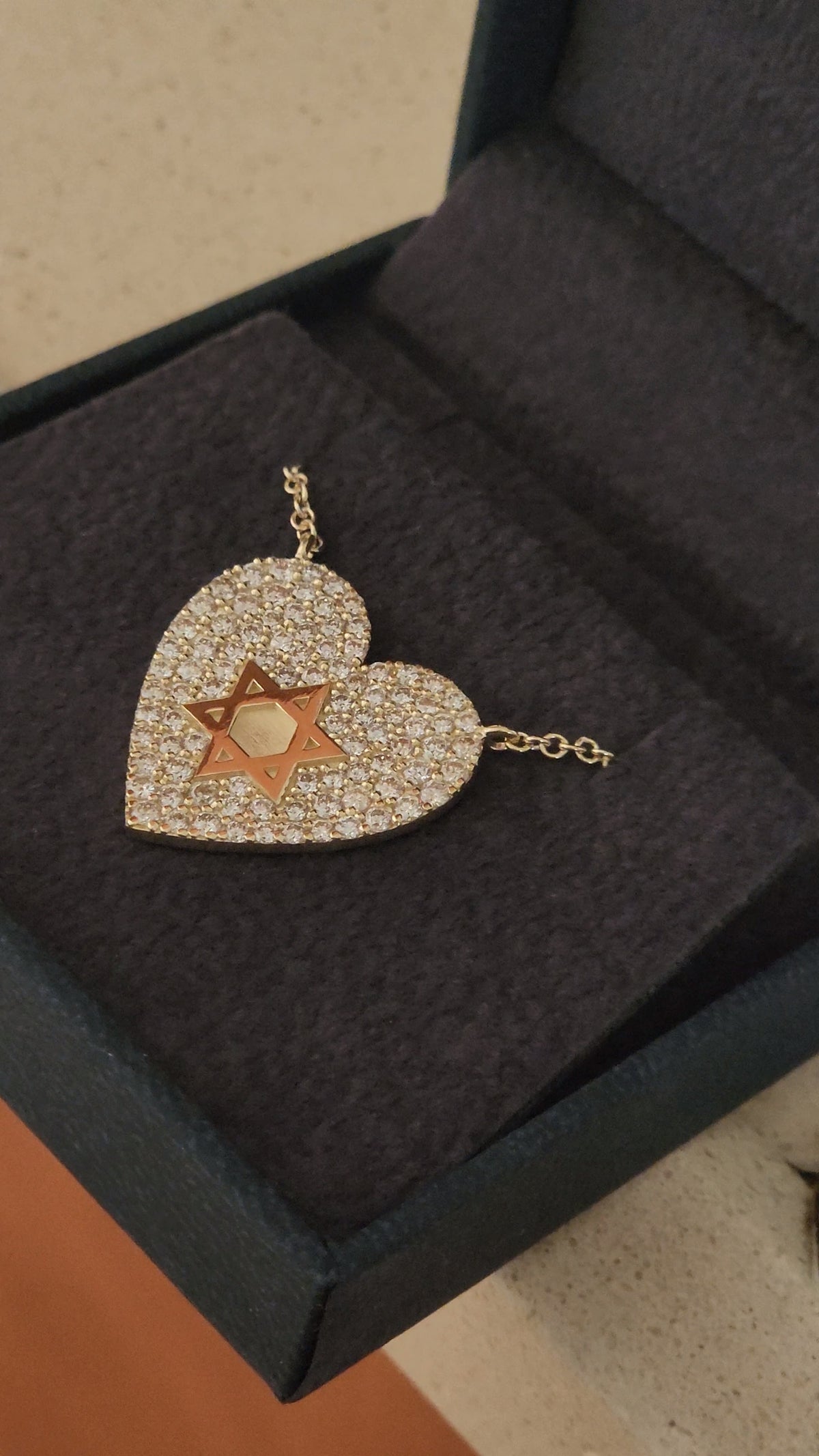Pave Heart Star of David Diamond Necklace by Margaret Krinetz, view 6