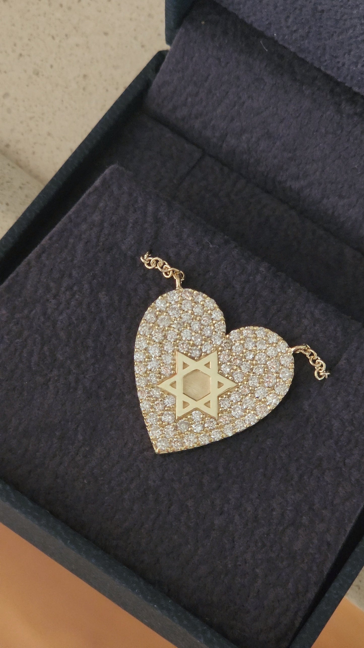 Pave Heart Star of David Diamond Necklace