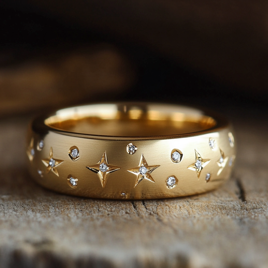 Stellar Ring star shape seting ring vintage victorian celestial pure gold and diamonds band 