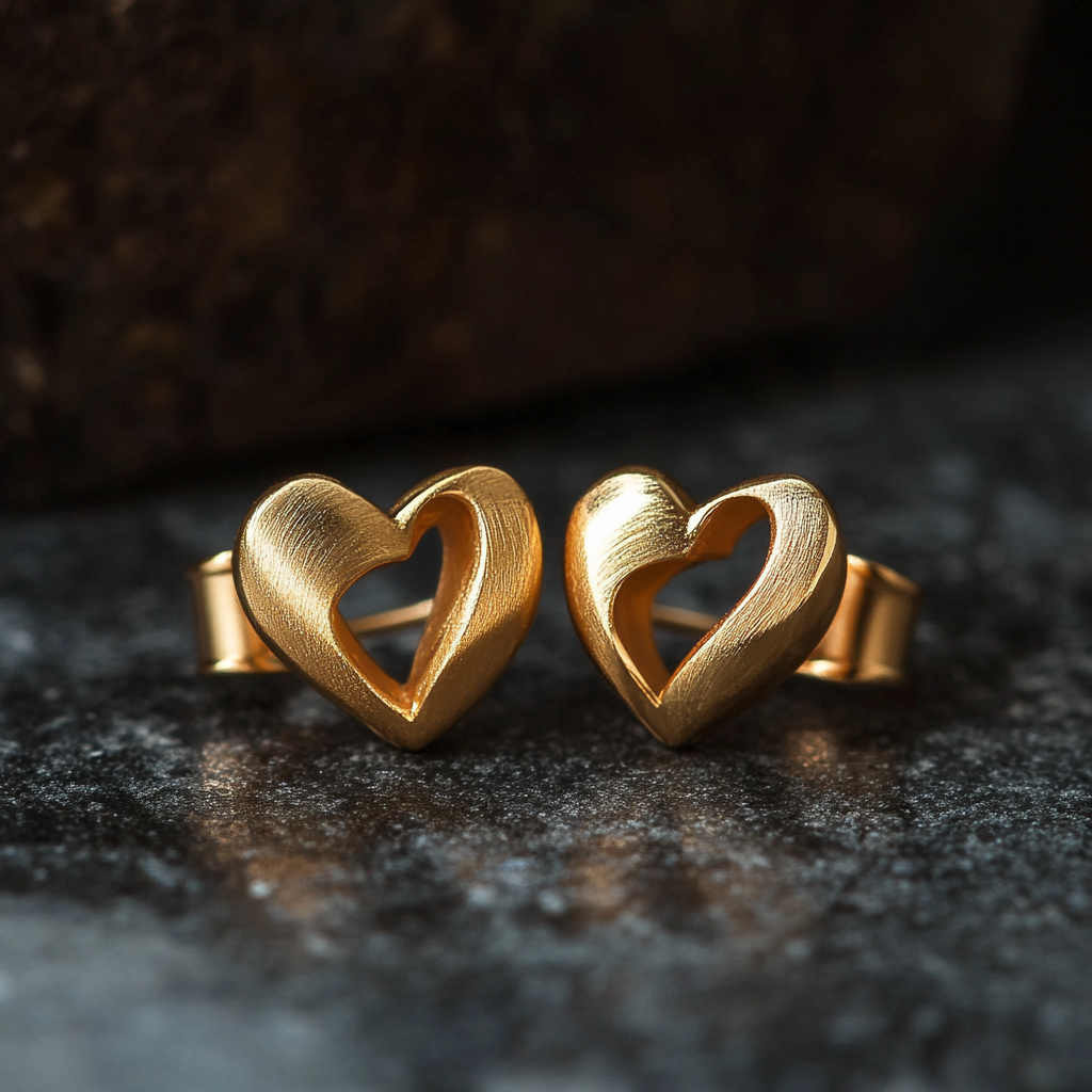 Wavy Heart Gold Studs