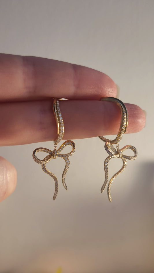 Wavy Bow Diamond Hoops