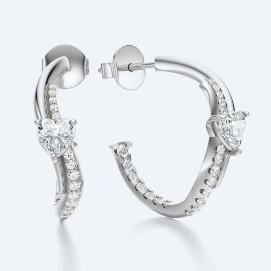 Wavy Diamond Heart Hoop Earrings by Margaret Krinetz, view 2