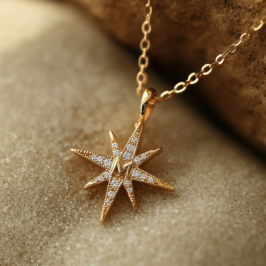 North star 18k gold necklace personalized compass necklace